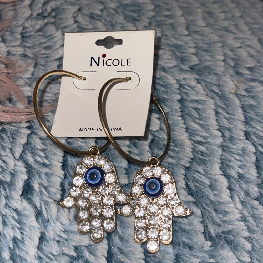 Nicole Gold and Silver Hamsa Earrings